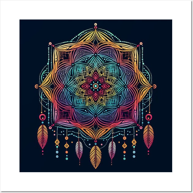 Psychedelic looking abstract illustration of a dreamcatcher Wall Art by WelshDesigns